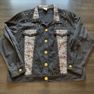 Alexa EM vintage 80s Gold Stud Snakeskin Trim Jacket | Size Large | Made in USA